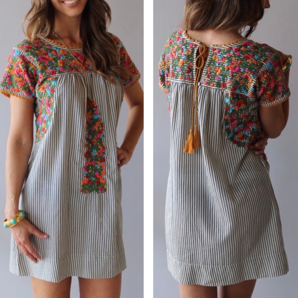Ivy Jane NWT Sister Mary Bohemian Mary Lou Floral Embroidered Stripe Dress XS-LG